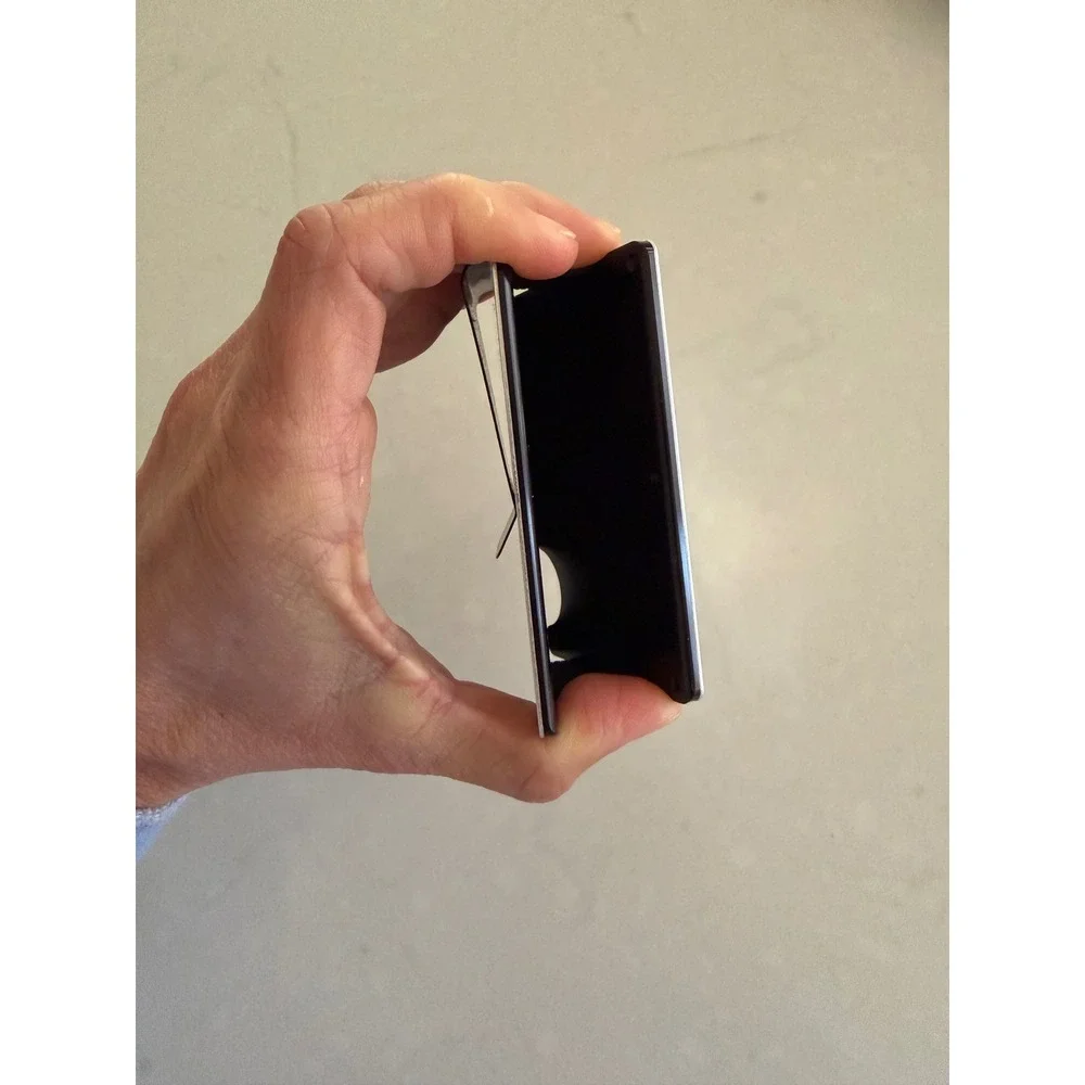 Mens Minimalist Metal Card Holder Wallet‎ with Money Clip Brushed Silver Finish